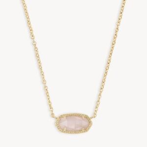 Kendra Scott Elisa Gold Pendant Necklace in Rose Quartz with matching earrings